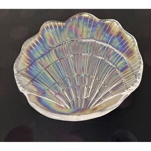 Glass Iridescent Colorful Seashell Trinket Soap Candy Ring Dish Plate
